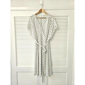 Gray by Gray Social White and Black Polka Dot Midi Dress Size 2x  Belted Rayon
